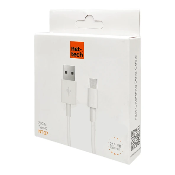 Nettech NT-27 20 Cm Type-C Şarj ve Data Kablosu (Beyaz) - Resim 3
