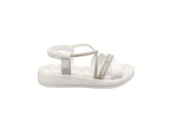 Ventes 58157Z Taş Şeritli Bilekten Lastikli 3cm Topuk Boyu Günlük Kadın Şık Sandalet ürün görseli 1
