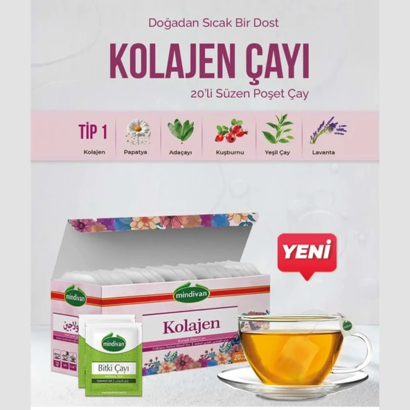 Mindivan Kolajen Çayı 20'li Süzen Poşet - Tip 1 Kolajen İçerikli ürün görseli 1