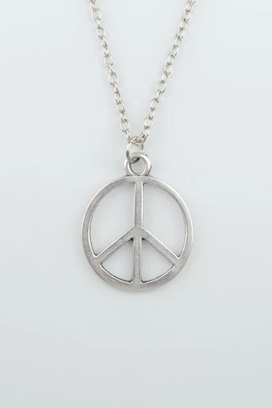 Peace Barış İşareti Gümüş Kaplama Düz Zincir Kolye ürün görseli 1