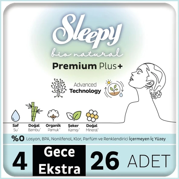 Nessiworld Sleepy Bio Natural Premium Plus Mega Ekstra Gece Ped 26 Adet ürün görseli 1