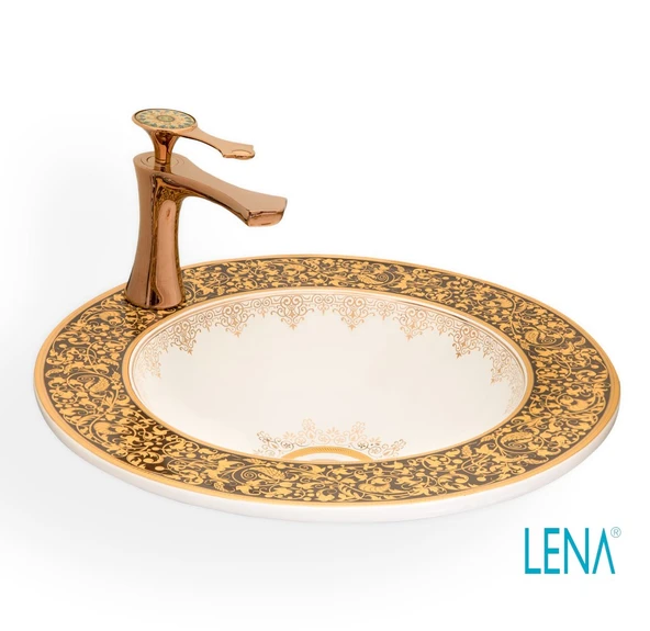 LENA YARI GÖMME ÇANAK LAVABO E-3055A SARI DESENLİ ürün görseli 1