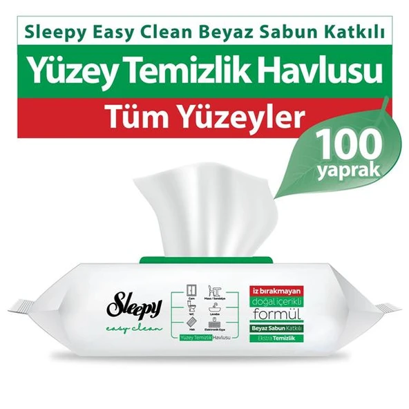 Sleepy Easy Clean Beyaz Sabun Katkılı Yüzey Temizlik Havlusu 100 Yaprak ürün görseli 1