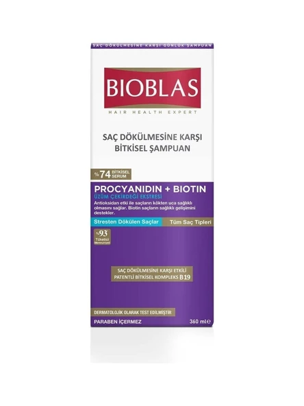 Bioblas Procyanıdın & Biotin Dökülen Saçlar için Anti Stres Şampuanı 360 ml - Dökülme Karşıtı Şampuan ürün görseli 1