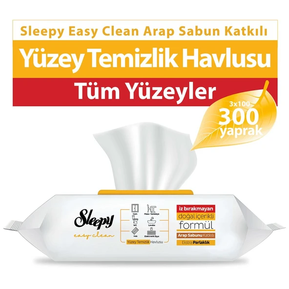 Sleepy Easy Clean Arap Sabunu Katkılı Yüzey Temizlik Havlusu 3x100 (300 Yaprak) ürün görseli 1