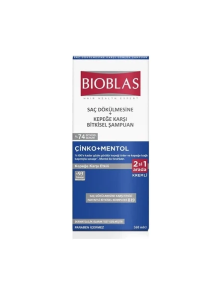 Bioblas Çinko + Mentol 2'si 1 Arada 360 ml Arada Kepek Şampuanı ürün görseli 1