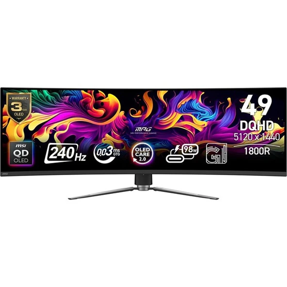 MSI 49" QD-OLED MPG 491CQPX 0.03MS 240HZ HDMI-DP USBC KAVISLI GAMING MONİTÖR 5120X1440 ürün görseli 1