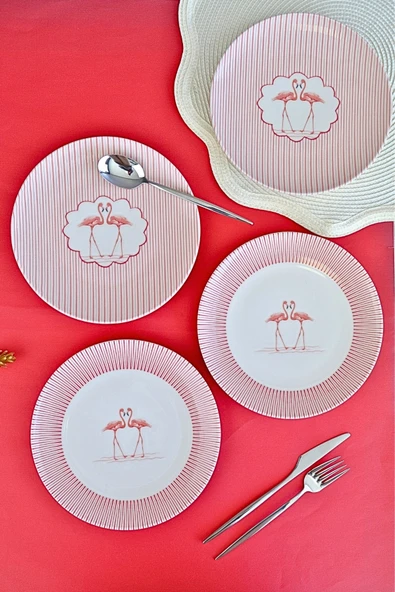 Tabak Evi Flamingo Tuval Pasta Takımı 20cm 4 Kişilik 4 Parça TVL4PTPRS1158 ürün görseli 1