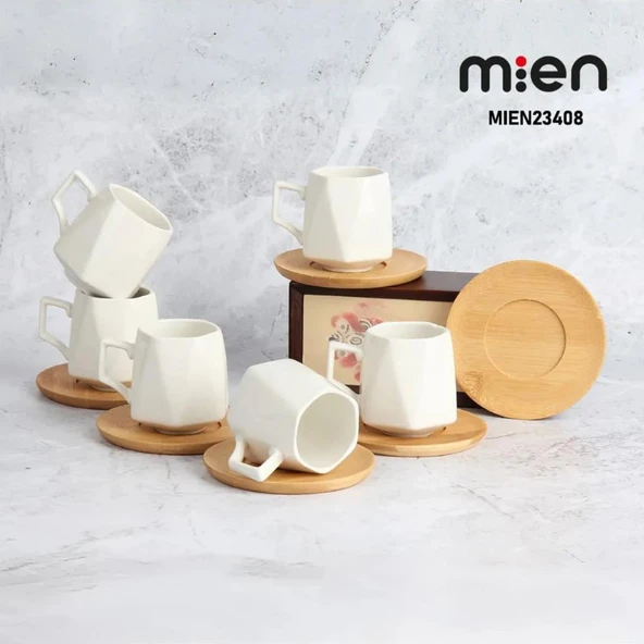 Mien Dayanıklı Bambu Tabaklı Köşeli Porselen Fincan Takımı 6 Kişilik -23408 ürün görseli 1