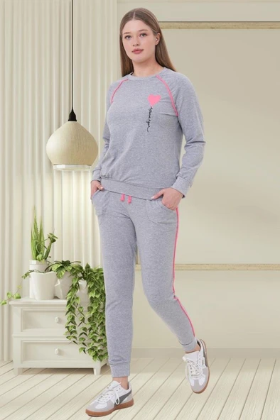 Mecit 6200 Bayan Gri Spor Uzun Kollu Pijama Takımı ürün görseli 1