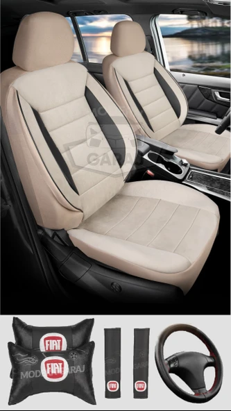 Fiat Egea Linea Albea Punto Palio Uyumlu Krem Tay Tüyü Ön Arka Full Takım Koltuk Kılıfı Boyun Yastığı Kemer Koforu Direksiyon Kılıfı Seti ürün görseli 1