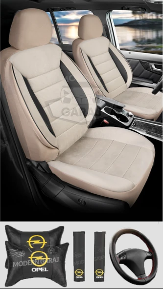 Opel Astra Corsa Vectra İnsignia Mokka Uyumlu Krem Tay Tüyü Ön Arka Full Takım Koltuk Kılıfı Boyun Yastığı Kemer Koforu Direksiyon Kılıfı Seti ürün görseli 1