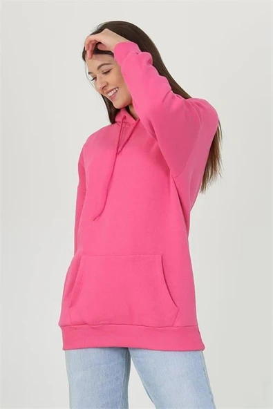 Dipmoda kadın kapüşonlu kanguru cepli üç iplik sweatshirt FVR002 ürün görseli 1