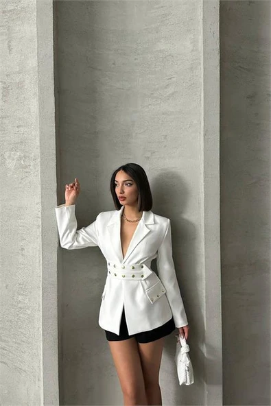 Dipmoda kadın tasarım çıtçıt detaylı blazer ceket DPG079 ürün görseli 1