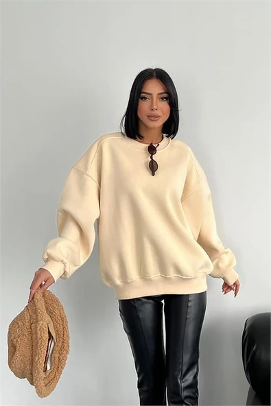 Dipmoda kadın bisiklet yaka 3 iplik sweat DPGTS024 - Resim 3