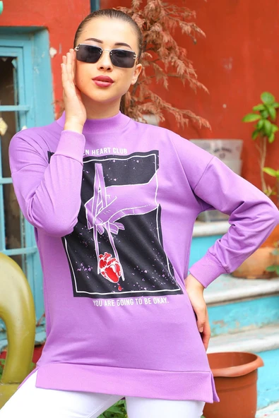 Dipmoda Kadın El Baskılı Salaş Sweatshirt DP7023 ürün görseli 1