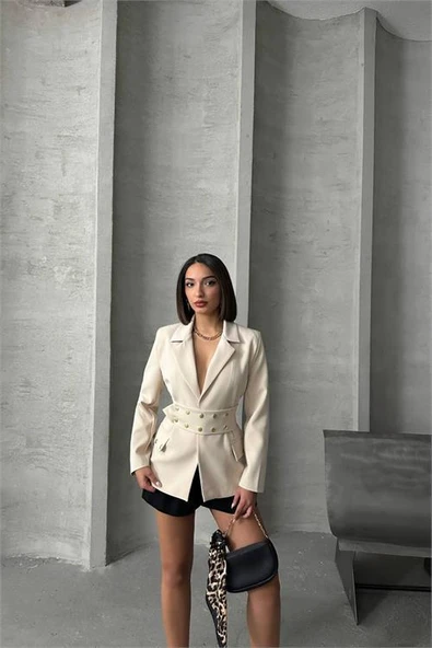 Dipmoda kadın tasarım çıtçıt detaylı blazer ceket DPG079 ürün görseli 1