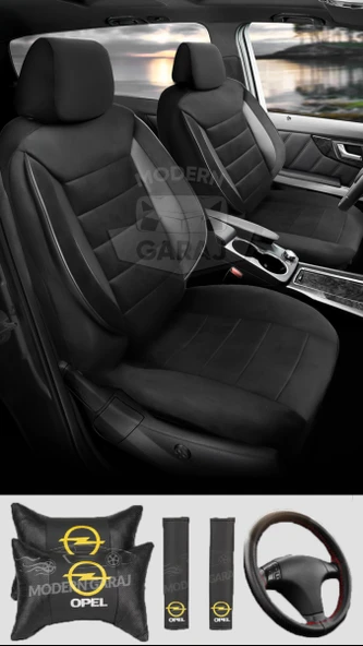 Opel Astra Corsa Vectra İnsignia Mokka Uyumlu Siyah Tay Tüyü Ön Arka Full Takım Koltuk Kılıfı Boyun Yastığı Kemer Koforu Direksiyon Kılıfı Seti ürün görseli 1