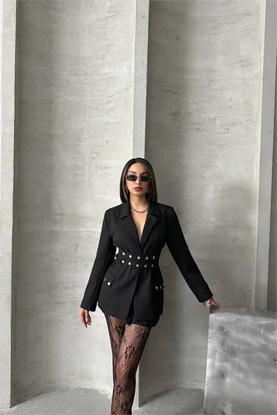 Dipmoda kadın tasarım çıtçıt detaylı blazer ceket DPG079 ürün görseli 1