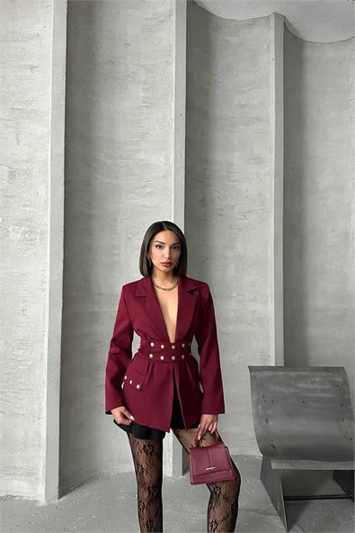Dipmoda kadın tasarım çıtçıt detaylı blazer ceket DPG079 ürün görseli 1