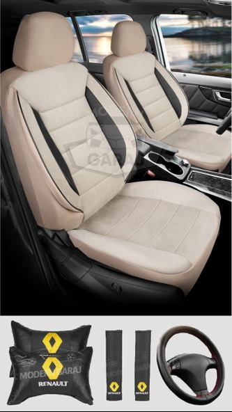 Reno Megane Clio Fluence Symbol Laguna Uyumlu Krem Tay Tüyü Ön Arka Full Takım Koltuk Kılıfı Boyun Yastığı Kemer Koforu Direksiyon Kılıfı Seti ürün görseli 1