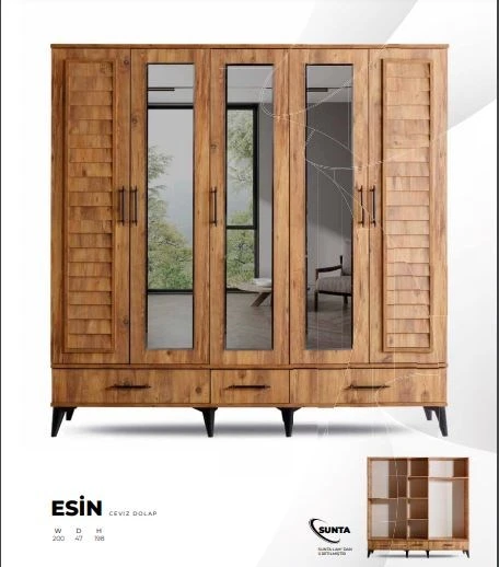 ESİN 5 KAPILI DOLAP - CEVİZ ürün görseli 1