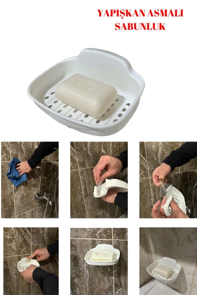 yapışkan asmalı katı sabunluk kuru kalan sabunluk ergonomik tasarım ile sular kolay akar ürün görseli 1
