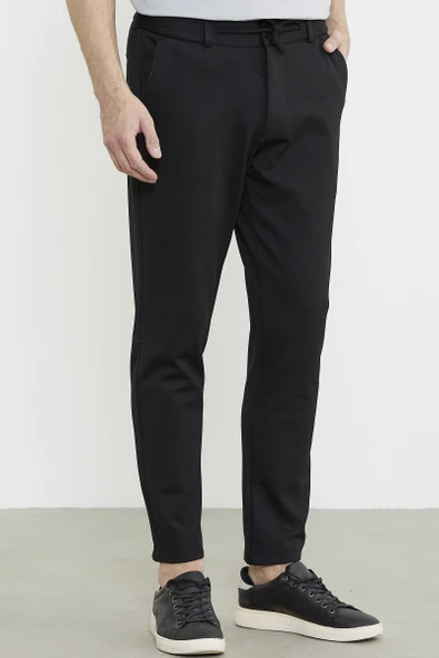 Beli Lastikli Dar Paça Pantolon - Siyah - Resim 5