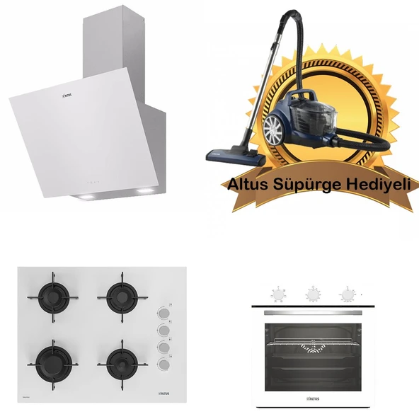 Altus Beyaz Cam Ankastre Set 570 W - 159 Dw - 321 W ( Altus Süpürge Hediyeli) ürün görseli 1
