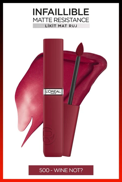 L'Oreal Paris Infaillible Matte Resistance Likit Mat Ruj - 500 Wine Not? 30144491 ürün görseli 1