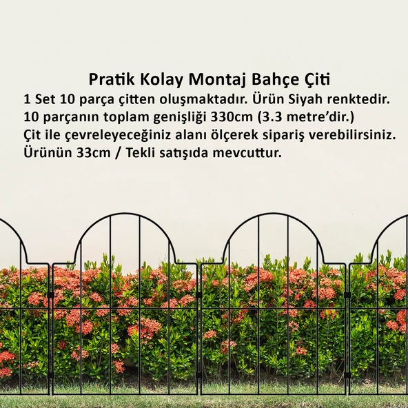 BAHÇE ÇİTİ 10'LU SET 330CM MODEL - 2 SİYAH HOBİ BAHÇESİ, ÇİÇEK, SEBZE, MİNİ BAHÇE ürün görseli 1
