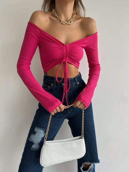 Ön Büzgü Fitilli Madonna Bluz (Small) - Resim 4