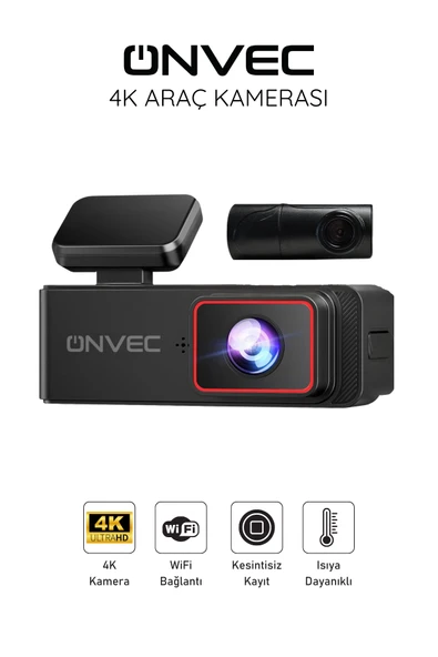 Onvec 4K Ultra HD Araç Kamerası – 140° Geniş Açı, Döngüsel Kayıt, G‑Sensör & Park İzleme ürün görseli 1