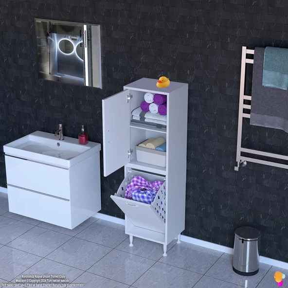 Modilayn İLKİM 50 x 138 x 32,5 cm' lik Kapak İçi Çift Raflı, Tek Göz Akıllı Çamaşır Sepetli Dolap ürün görseli 1