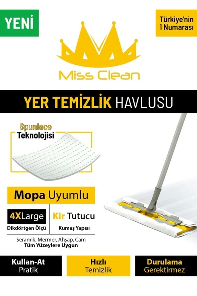 HRPAK (50 ADET)missclean 4xl Mandallı Mop Uyumlu Kutulu Yer Temizlik Bezi , Islak Mendili Lilyum Kokulu ürün görseli 1