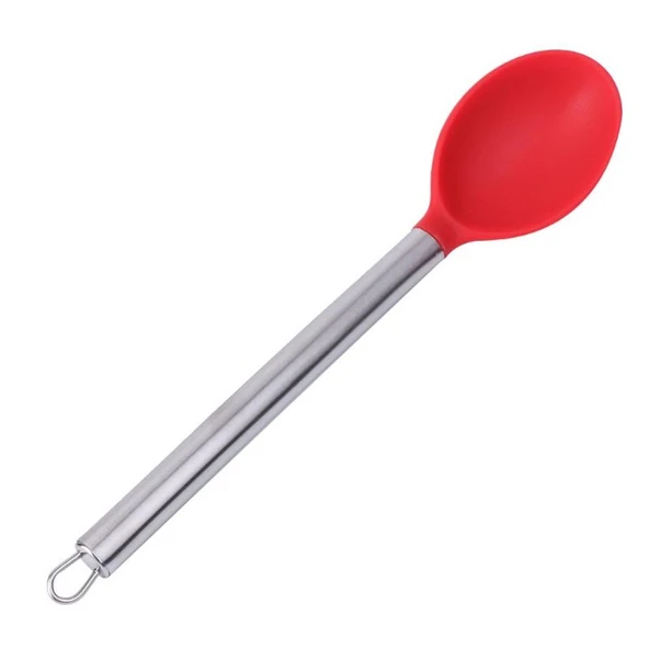 Silikon Kaşık Paslanmaz Saplı Servis Kaşığı Kırmızı 34 cm - Resim 2