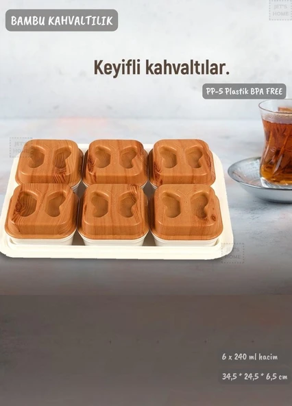 6’lı Bambu Renk Kahvaltılık Seti Tepsili Kahvaltı Tepsisi BPA FREE ürün görseli 1