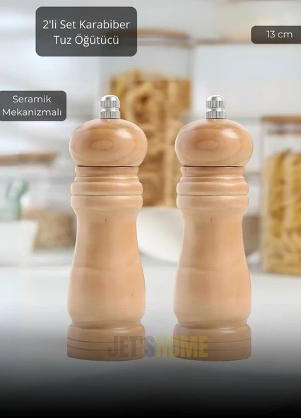 2’li Set Karabiber Değirmeni Tuz Değirmeni Kalınlık Ayarlı Baharat Öğütücü Seramik Bıçaklı 13 cm ürün görseli 1