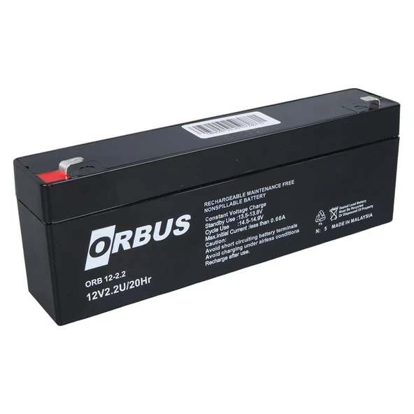 Ayt Orbus 12 Volt 2.2 Amper Yatık Uzun Akü 178x34x60 Mm Yeni Tarihli Taze Kuru Akü ürün görseli 1
