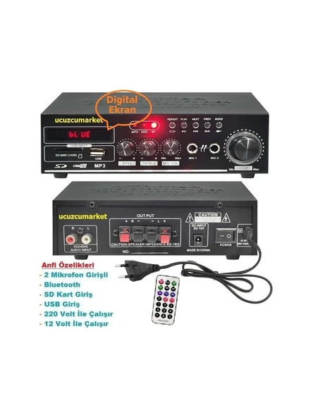 Amfi 110W (Bluetooth Usb-Sd Kart-Mp3 Çalar-2 Mikrofon giriş-2V/220V) ürün görseli 1