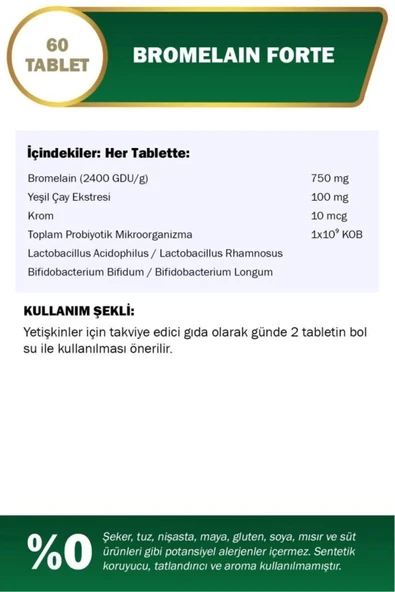 Nutraxin Bromelain Forte 750 mg 60 Tablet - Resim 2
