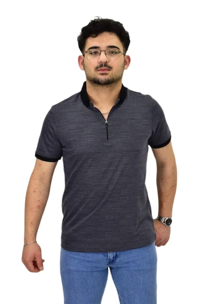 Erkek Polo Yaka Fermuarlı Merserize Jakarlı Tişört 7640 BGL-ST04537 ürün görseli 1