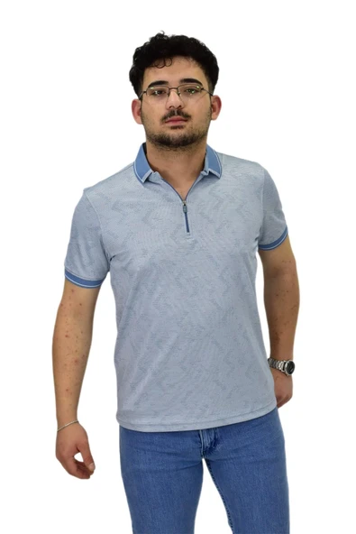 Erkek Polo Yaka Fermuarlı Merserize Jakarlı Tişört 7570 BGL-ST04536 ürün görseli 1