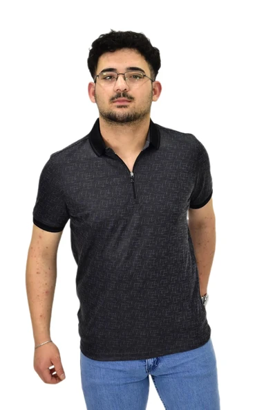 Erkek Polo Yaka Fermuarlı Merserize Jakarlı Tişört 7630 BGL-ST04538 ürün görseli 1