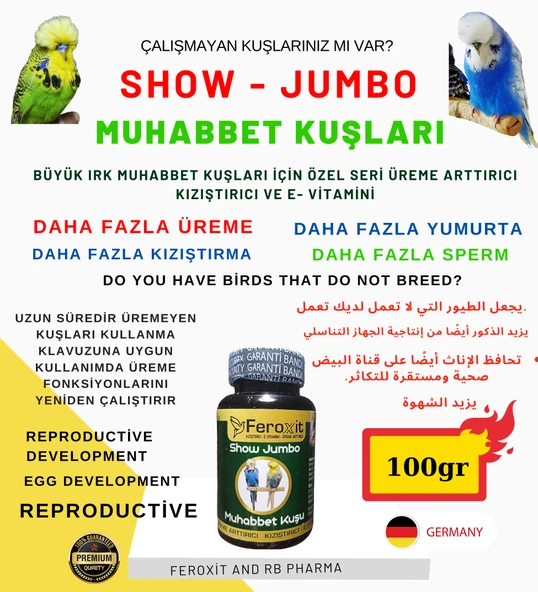 Show-Jumbo-Kızıştırıcı -E vitamini-Üreme Arttırıcı Muhabbet Kuşlarına Özel Seri 100 Gr ürün görseli 1