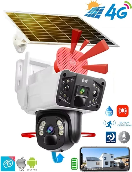 O-kam 3950 4g 6mp Dual Lens Güneş Panelli Solar Sirenli Güvenlik Kamerası ürün görseli 1