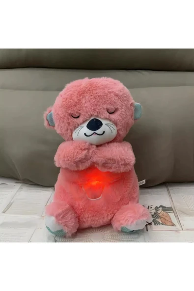 Uyku arkadaşı su samuru ışıklı hareketli müzikli bebek oyuncakları PEMBE ürün görseli 1