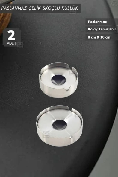 2’li Set Skoçlu Küllük Paslanmaz Çelik Kül Tablası Sigara Küllüğü 8+10 cm ürün görseli 1