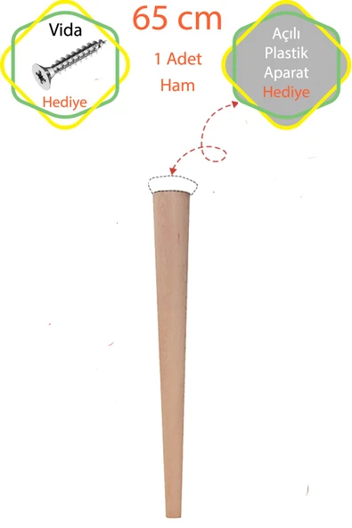 Ham 1 Adet Lüks 65 Cm Konik Ahşap Masa Ayağı Çap: 4,2 Cm Hobi Dıy (VİDA VE APARATLARIYLA BİRLİKTE) ürün görseli 1