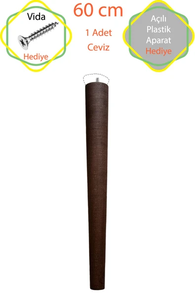 Ceviz 1 Adet Lüks 60 Cm Konik Ahşap Masa Ayağı Çap: 4,2 Cm Hobi Dıy (VİDA VE APARATLARIYLA BİRLİKTE) ürün görseli 1